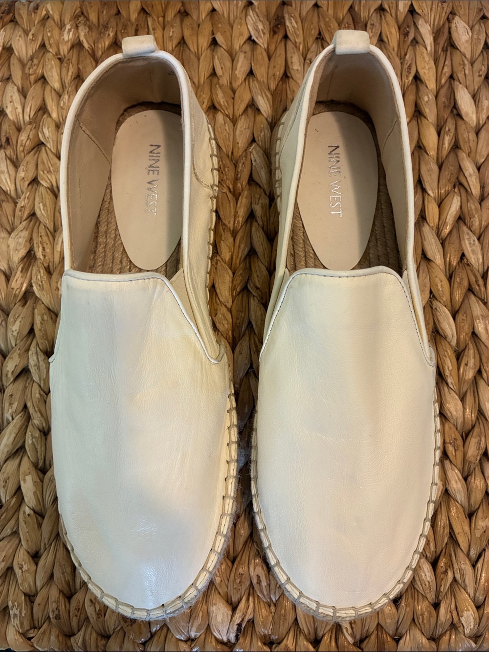 Nine West Noney Cream Leather Slip-On Espadrille Sneakers